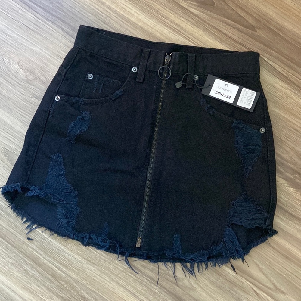 Black mini denim skirt NWT